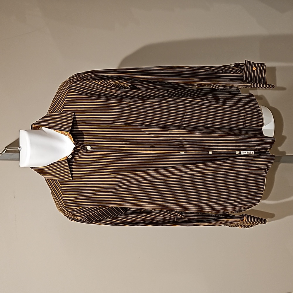 Mens XL Original Penguin Vintage Striped with Knotted Cuff Links Long Sleeve Brn